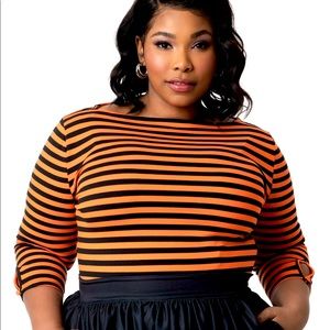 Unique Vintage Plus Size Black & Orange Stripe Gracie Top